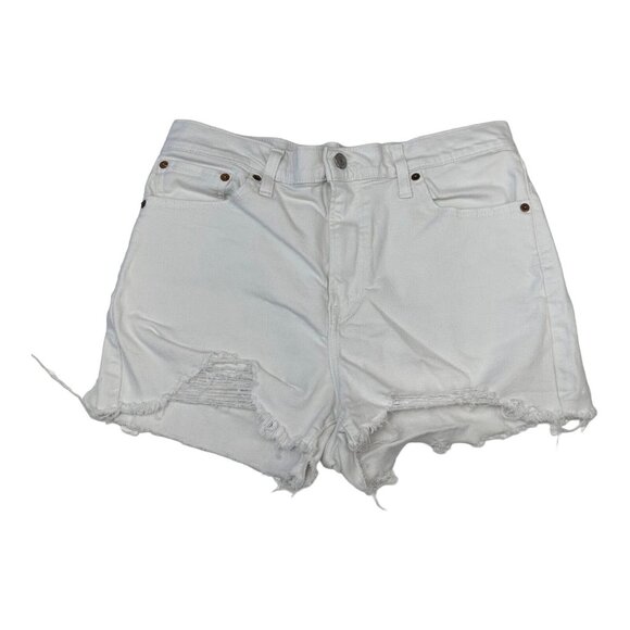 Levi's Original Women High-Rise Jean Shorts SZ 32 Off White Distressed Hems - Picture 13 of 16